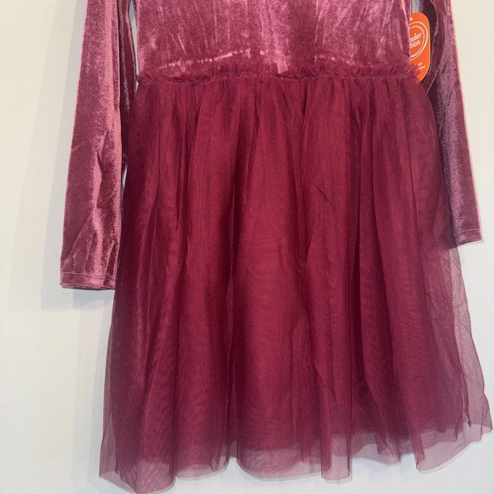 Girls Dress Maroon Velvet Top, Lace Bottom. XL 14/16 New